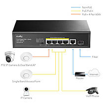 PoE-комутатор 6-портовий некерований Cudy GS1005PTS1 4 порти PoE+ SFP-порт гігабітний 120W (73-00503), фото 2