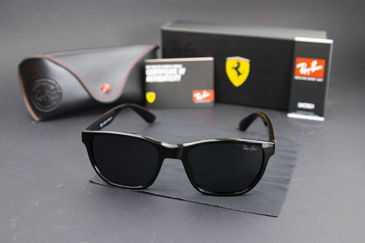 Сонцезахисні окуляри RAY BAN Ferrari поляризаційні UV400 (арт. 21136) чорні/глянсова оправа, фото 1