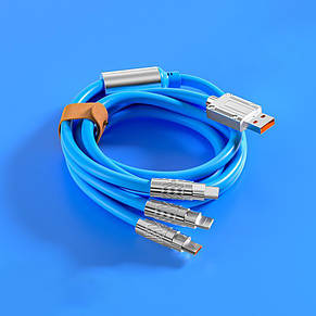 Кабель 3в1 Micro + Lightning + Type-C 120W 6A, фото 1