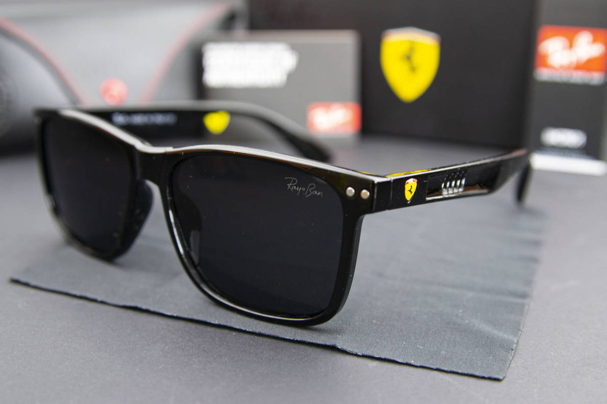 Сонцезахисні окуляри RAY BAN Ferrari поляризаційні UV400 (арт. 21137) чорні/глянсова оправа, фото 1