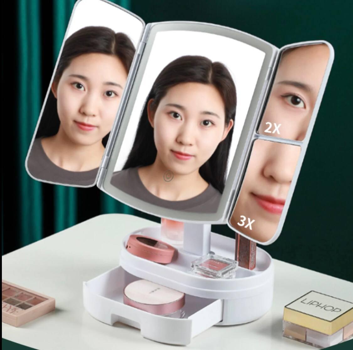 Косметическое зеркало с увеличением на подставке с LED подсветкой, Сенсорное зеркало для макияжа TRA - фото 8 - id-p2122286616