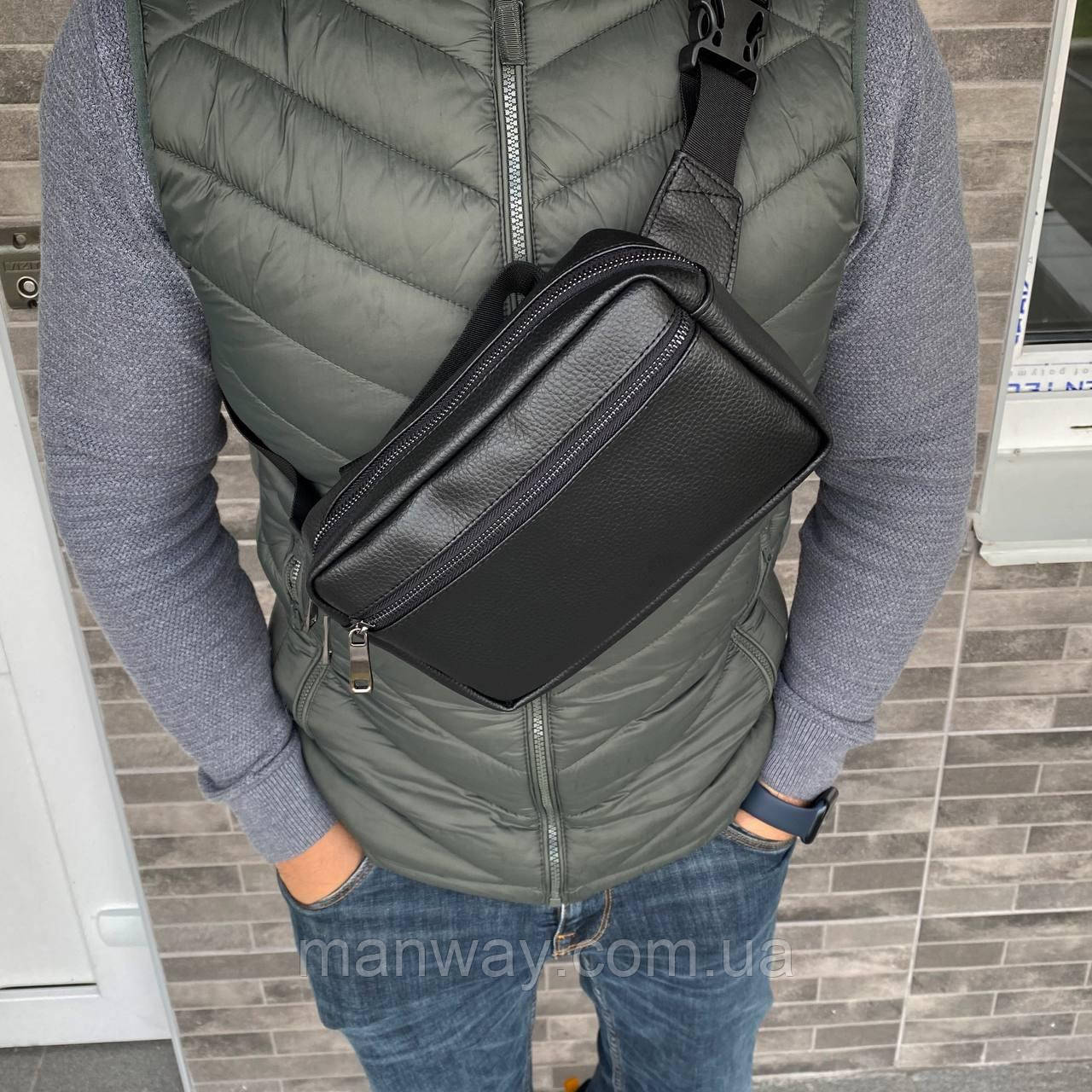 Нагрудна сумка сумка бананка слінг чорна Cube 2.0 - 25*18*5