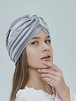 Чалма жіноча східна оксамитова D.Hats світло сірого кольору