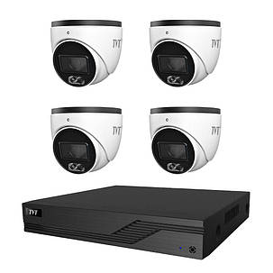 Комплект IP-відеонагляду на 4 камери TVT IP-Video Kit 4x4Mp (T) PoE: 4 купольні 4Mp відеокамери + 4-канальний 6Mp відеореєстратор, фото 1