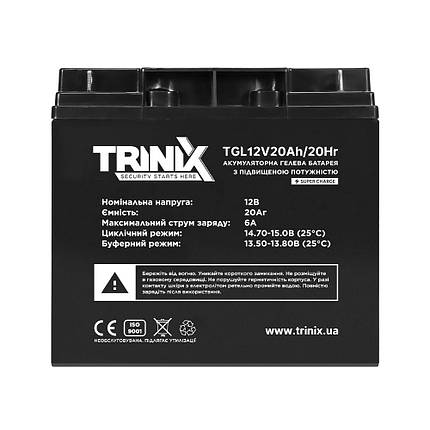 Акумуляторна батарея гелева 12В 20Аг Trinix TGL12V20Ah/20Hr GEL Super Charge (44-00070), фото 3