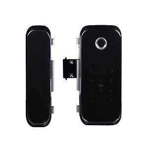 Замок біометричний автономний на скляні двері Trinix TRL-3306BTG з Bluetooth, зчитувачем відбитків пальців і карт Mifare, фото 1