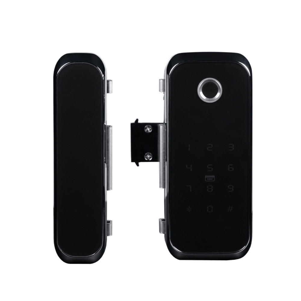 Замок біометричний автономний на скляні двері Trinix TRL-3306BTG з Bluetooth, зчитувачем відбитків пальців і карт Mifare