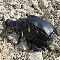 Стильная мужская сумка - бананка, слинг нагрудная из натуральной кожи на GV-547 молнии чёрная