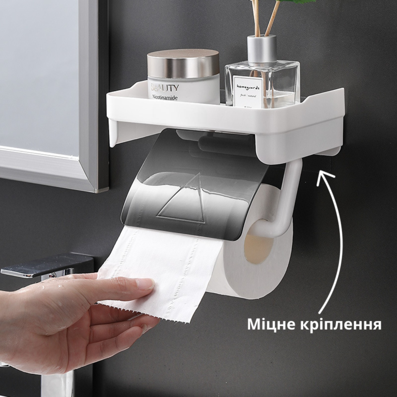 Настенный держатель для туалетной бумаги с полкой для телефона и аксессуаров для ванной без сверления - фото 6 - id-p2094414858