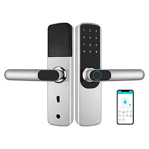 Замок біометричний автономний Trinix TRL-5204BTF Silver з Bluetooth, зчитувачем відбитків пальців і карт Mifare (65-00065), фото 1