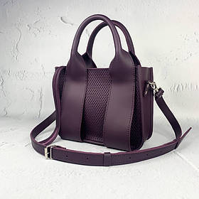 Сумка жіноча "Фіона S" натуральна шкіра, баклажан матова з тисненням плетінка