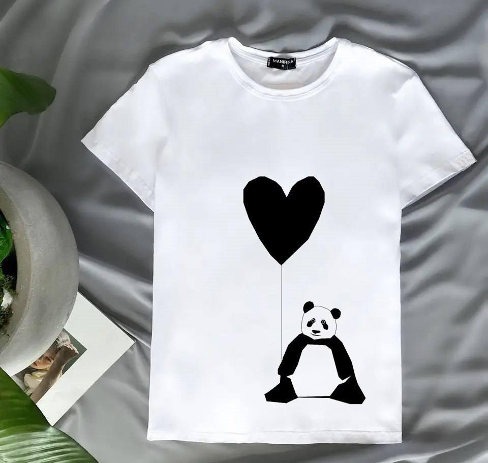 Біла жіноча літня футболка з пандою, РОЗМІР 42\44, фото 1