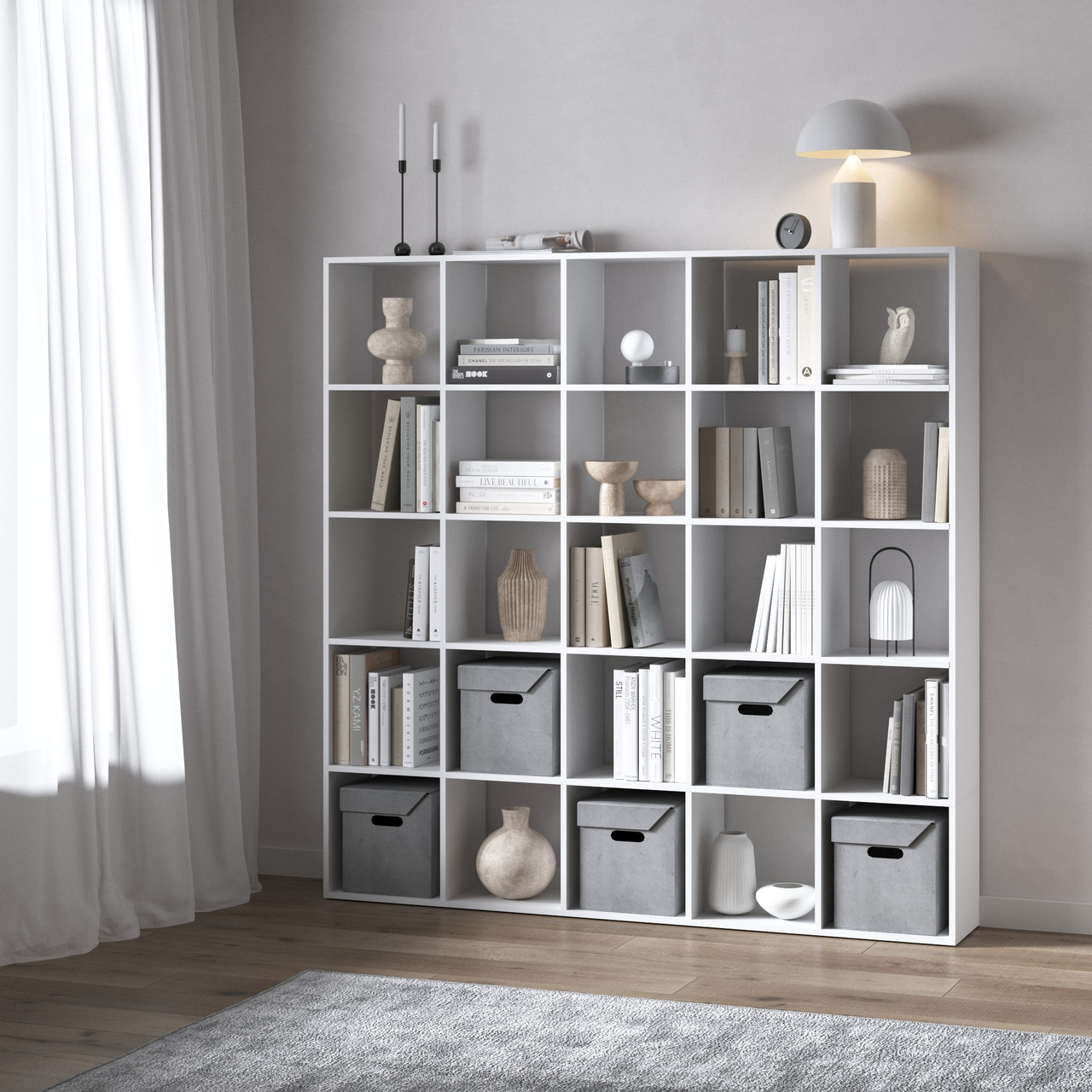 Стелаж VAYS M-4, книжкова полиця з 25 комірками, ЛДСП, 178×29×178 см – для дому, офісу, дитячої або вітальні, фото 1