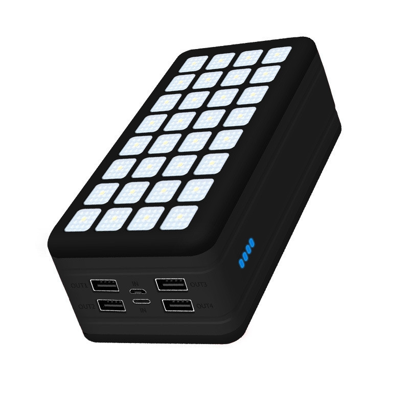 Power Bank Solar 50000 mAh павербанк + ліхтарик із сонячною панеллю PS-900 Вологозахищений Чорний (код: PS-90050)