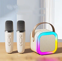 Міні-дитяче караоке з двома бездротовими мікрофонами і RGB підсвічуванням K12. Портативна колонка Bluetooth,US