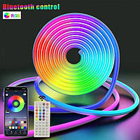 Гибкий неон RGB 5 м - управление с телефона + пульт 220 V Neon , Светодиодная LED лента RGB