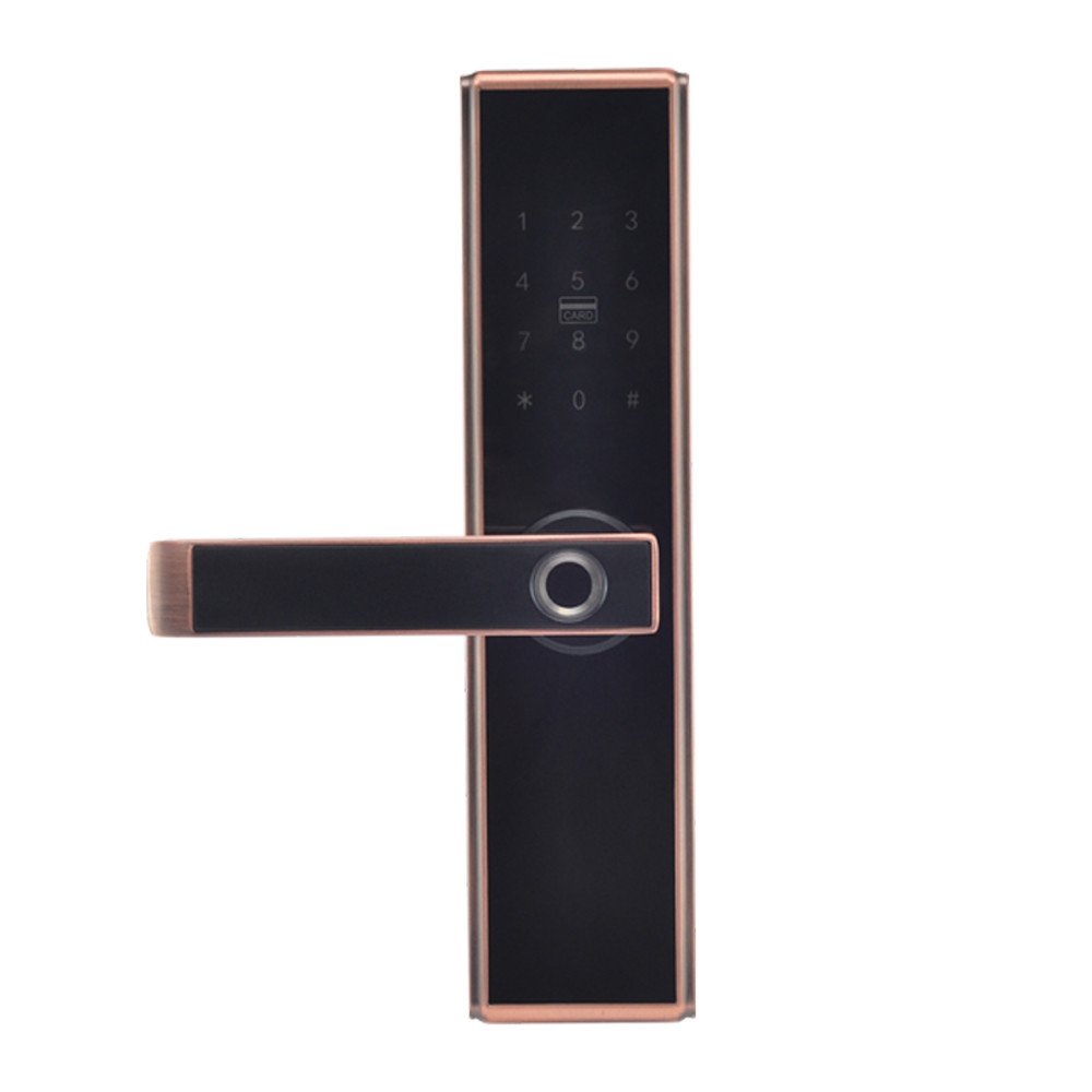 Замок біометричний автономний Trinix  TRL-5109BTF Red Bronze Left з Bluetooth, зчитувачем відбитків пальців і карт Mifare