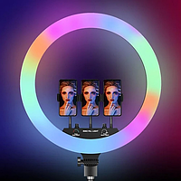 Лампа кольцевая RGB MJ56 56 см 22 дюйма USB с 3 держателями для телефонов и пультом