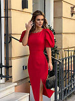 Элегантное платье-футляр с рукавами фонариками красный