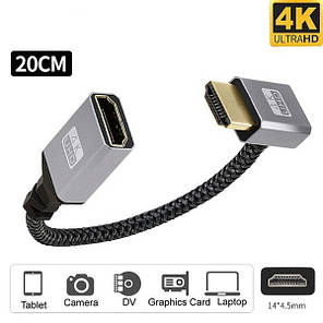 Кабель перехідник HDMI — HDMI (M/F) 4К 2K 60Hz, 20 см (Down), фото 3