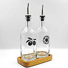 Набір пляшок для олії та оцту з дерев'яною підставкою 2 шт. 500 мл (мал.), фото 3