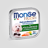 Паштет с мясными кусочками Monge Dog Wet FRESH для взрослых собак всех пород, курица с овощами, 100 г