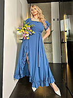 Женское летнее синее платье с декольте на резинке большие размеры