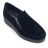 Женские замшевые туфли на низком ходу черного цвета Zlett 2818z размер 35