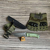 Тактичний набір ЗСУ Хакі /код 130/ нож + перчатки + ремень кобра