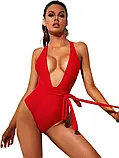 Закритий жіночий червоний купальник на зав'язках, фото 6