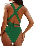 Жіночий зелений закритий купальник з глибоким декольте, фото 5