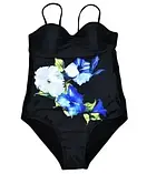 Жіночий закритий чорний купальник з квітковим принтом, фото 2