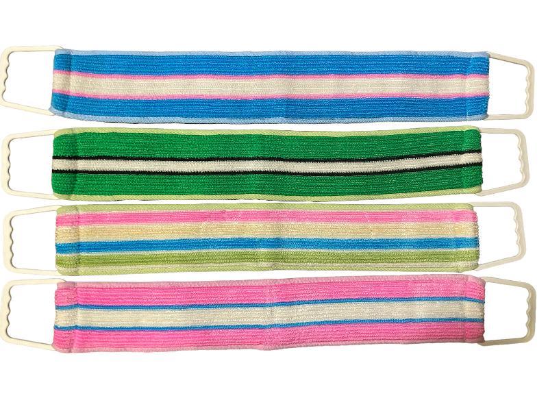 Мочалка банна різнокольорова смугаста з пластиковими ручками, 700 х 100 
мм, фото 1