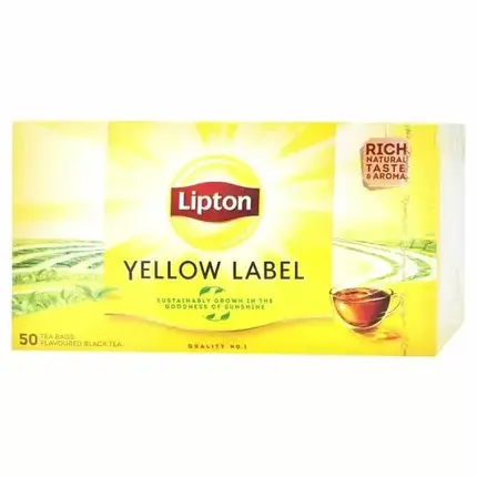 Чай чорний Lipton Yellow Label байховий ароматизований 50шт, фото 2