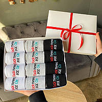 Подарок для девушки набор высоких носков, бокс носочков с прикольними надписями 12 пар в коробке 36-41р