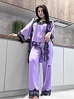 ВЫБОР ЦВЕТА Пижама женская комплект 3в1 халат и пижама с майкой, брюками 42/44, Лаванда 2