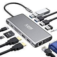 USB-хаб XON SmartHub 12 в 1 Ethernet VGA 2xHDMI 3.5 Audio SD/TF Type-C 4xUSB3.1 Сірий (UHCHP125300G 5283)