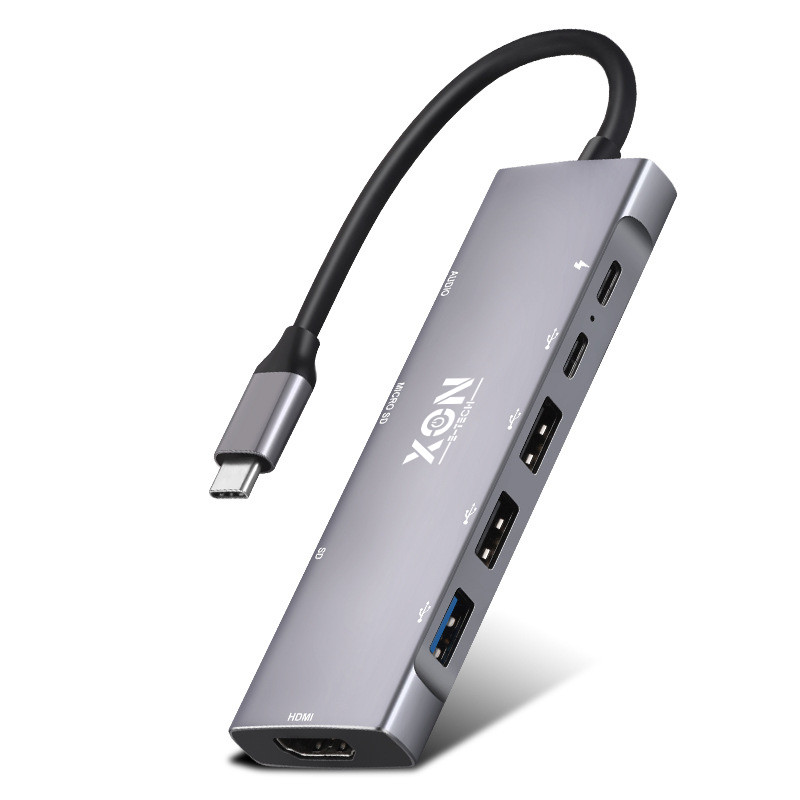 USB-хаб XON SmartHub 9 в 1 HDMI 3.5 Audio SD/TF 2xType-C 3xUSB3.0 Сірий (UHCHP095300G 5245)