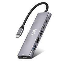 USB-хаб XON SmartHub 9 в 1 HDMI 3.5 Audio SD/TF 2xType-C 3xUSB3.0 Сірий (UHCHP095300G 5245)