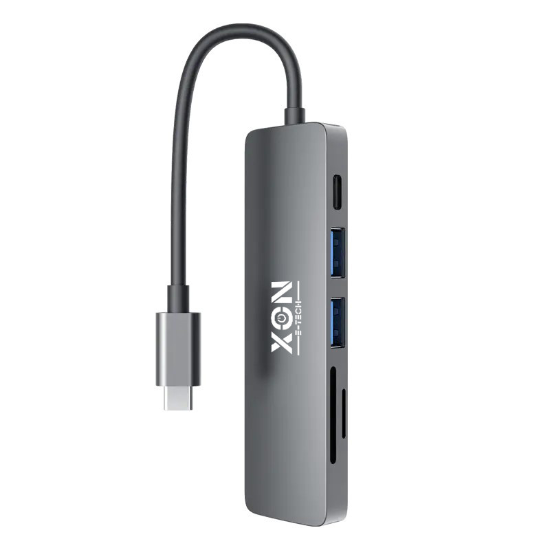 USB-хаб XON SmartHub 6 в 1 SD/TF + Type-C + USB3.0 + 2хUSB2.0 Сірий (UHCHP062322G 5139)