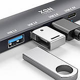 USB-хаб XON SmartHub 5 в 1 USB3.0, 3xUSB2.0, Type-C Чорний (UHCHP052332B 5108), фото 3