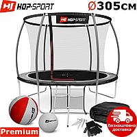 Батут Hop-Sport Premium 10ft (305см) черно-серый с внутренней сеткой / Батуты для детей Германия