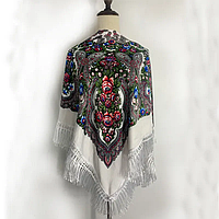Праздничный Украинский платок на пасху (120*120). Натуральный народный платок с роскошными цветами Білий