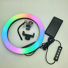 Кільцева RGB LED лампа 26 см зі штативом 210 см для селфі., фото 4