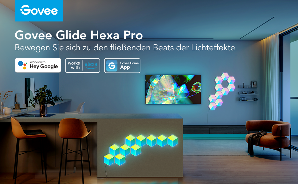 Світлодіодні панелі Govee Glide Hexa Pro 3D, H6066302 тривимірний Wi-Fi RGBIC для приміщень, працює з Alexa