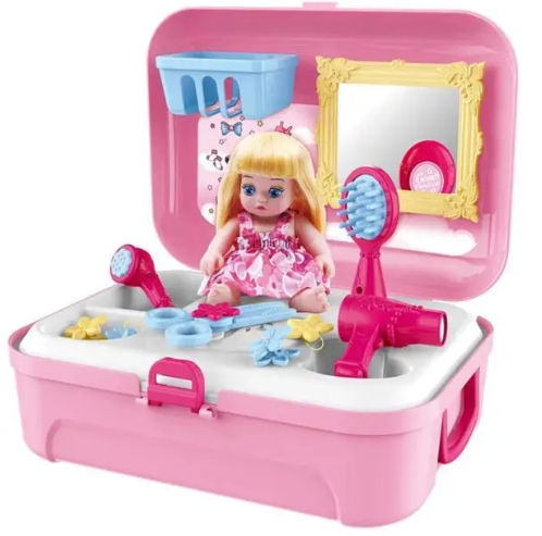 Портативний Рюкзак Cosmetics toy Ігровий набір салон краси для дівчат з лялькою