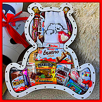 Подарочный бокс с киндер конфетами для девушки, подарочные наборы сладостей с цветами на праздник для детей Наполнение №2