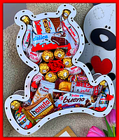 Подарочный бокс с киндер конфетами для девушки, подарочные наборы сладостей с цветами на праздник для детей