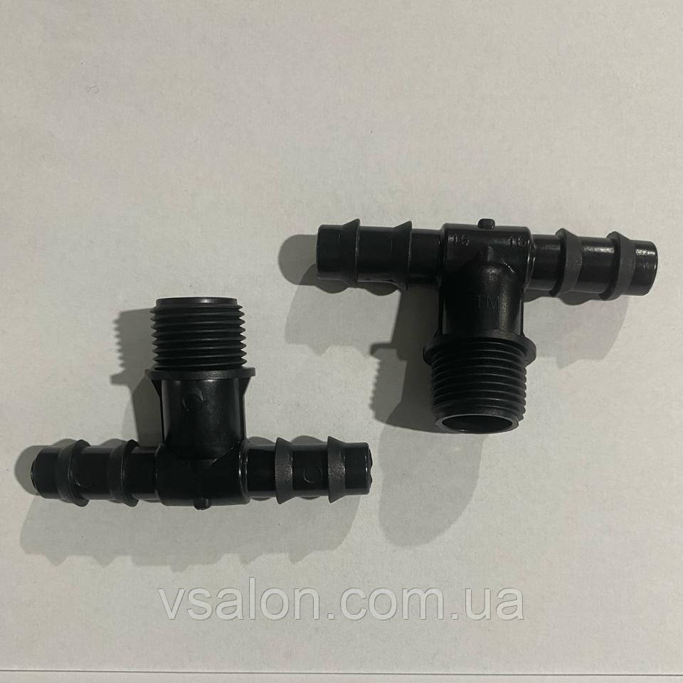 Трійник для крапельної трубки 16мм зовнішня різьба 1/2", фото 1