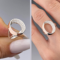 Серебряное женское кольцо с золотом и циркониями 18 размер